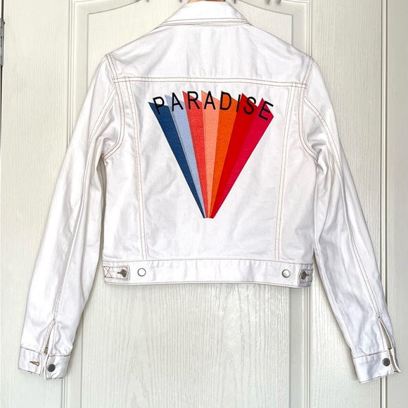 Maje White Paradise Rainbow Embroidery Denim Jacket US 6 Contemporary Festival - Picture 5 of 15